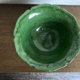 1960s Biot glazed earthenware salad bowl with XL green scalloped edges
