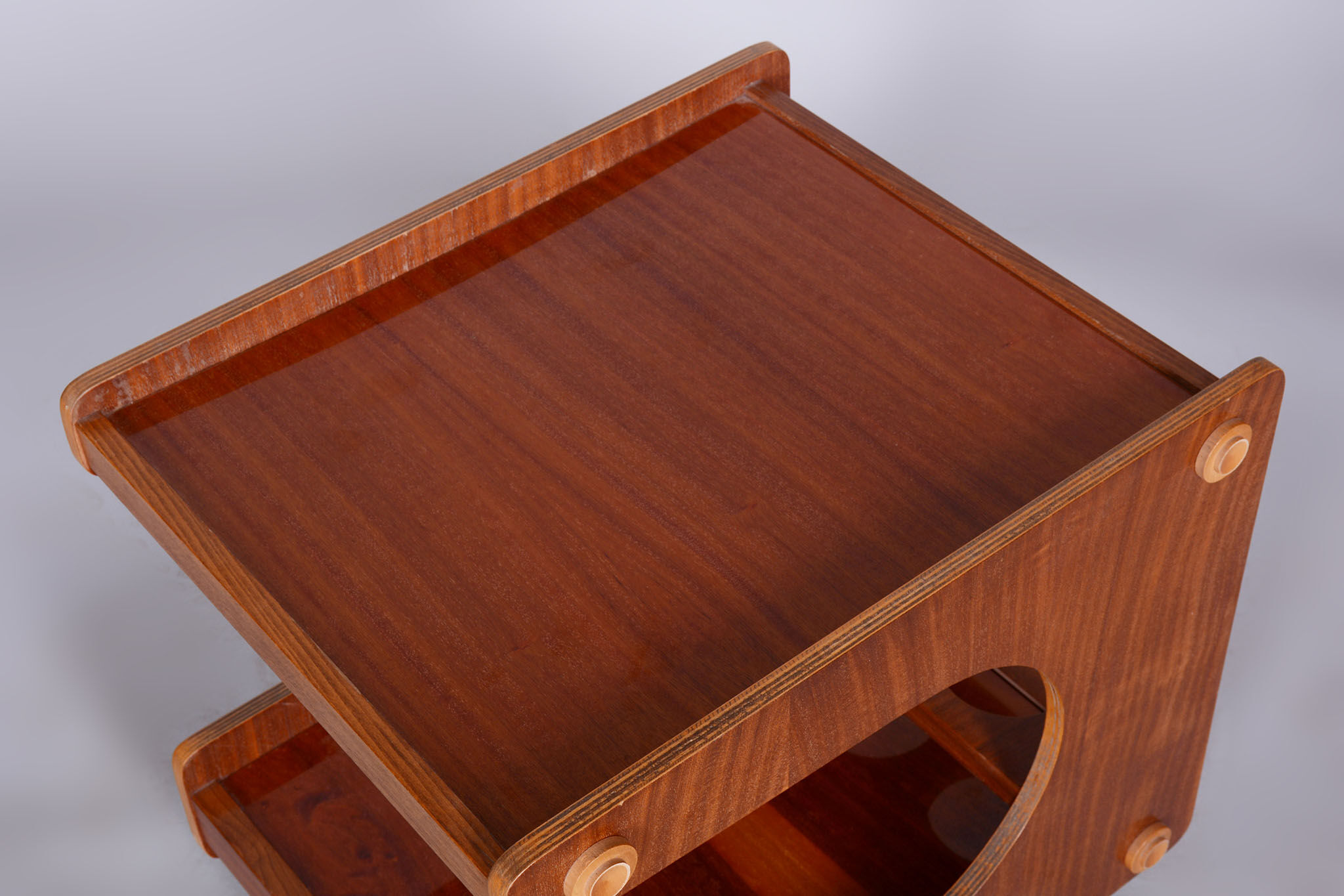 Restored midcentury mahogany trolley, revived polish, czechia, 1960s