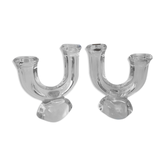 Duo of crystal candle holders