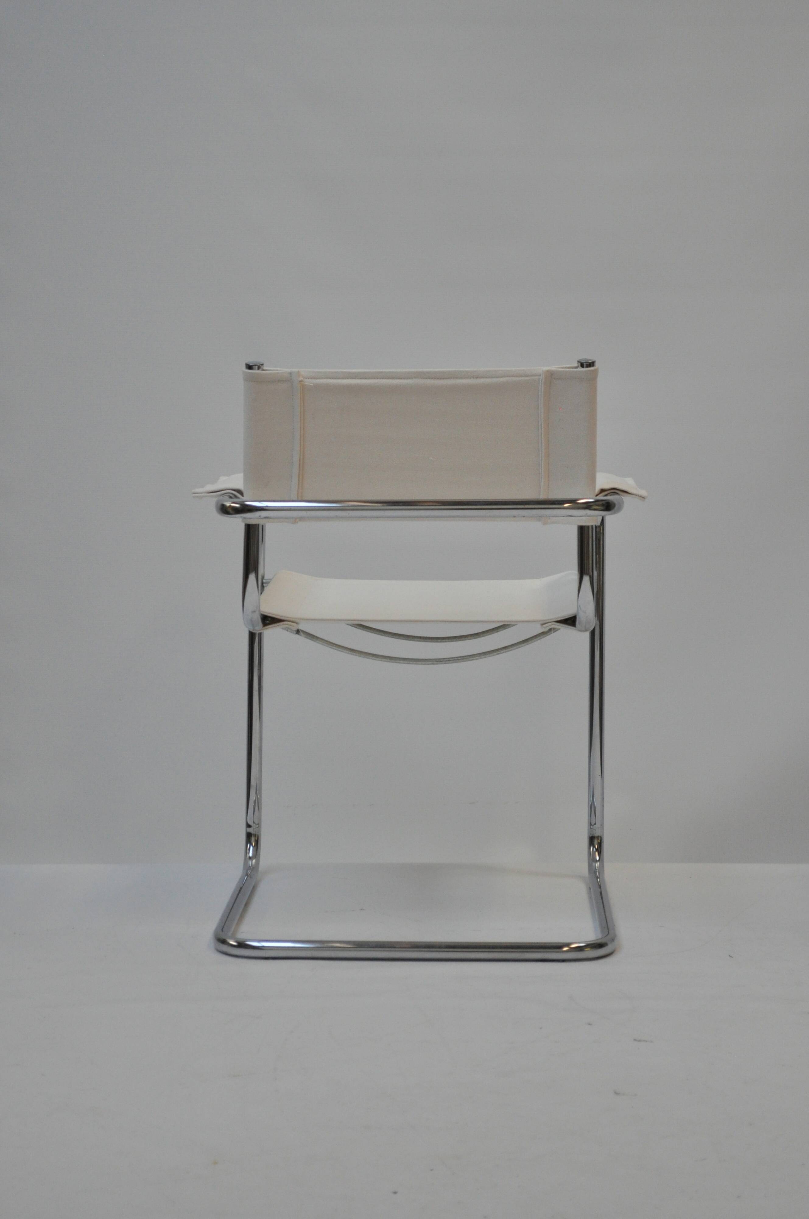 Set of 4 Chrome Sled-Base Chairs, Reupholstered in Italian Chioccarello Lin