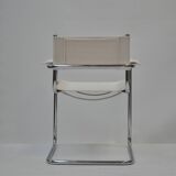 Set of 4 Chrome Sled-Base Chairs, Reupholstered in Italian Chioccarello Lin