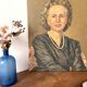 Oil portrait on canvas of an elegant vintage woman 50s