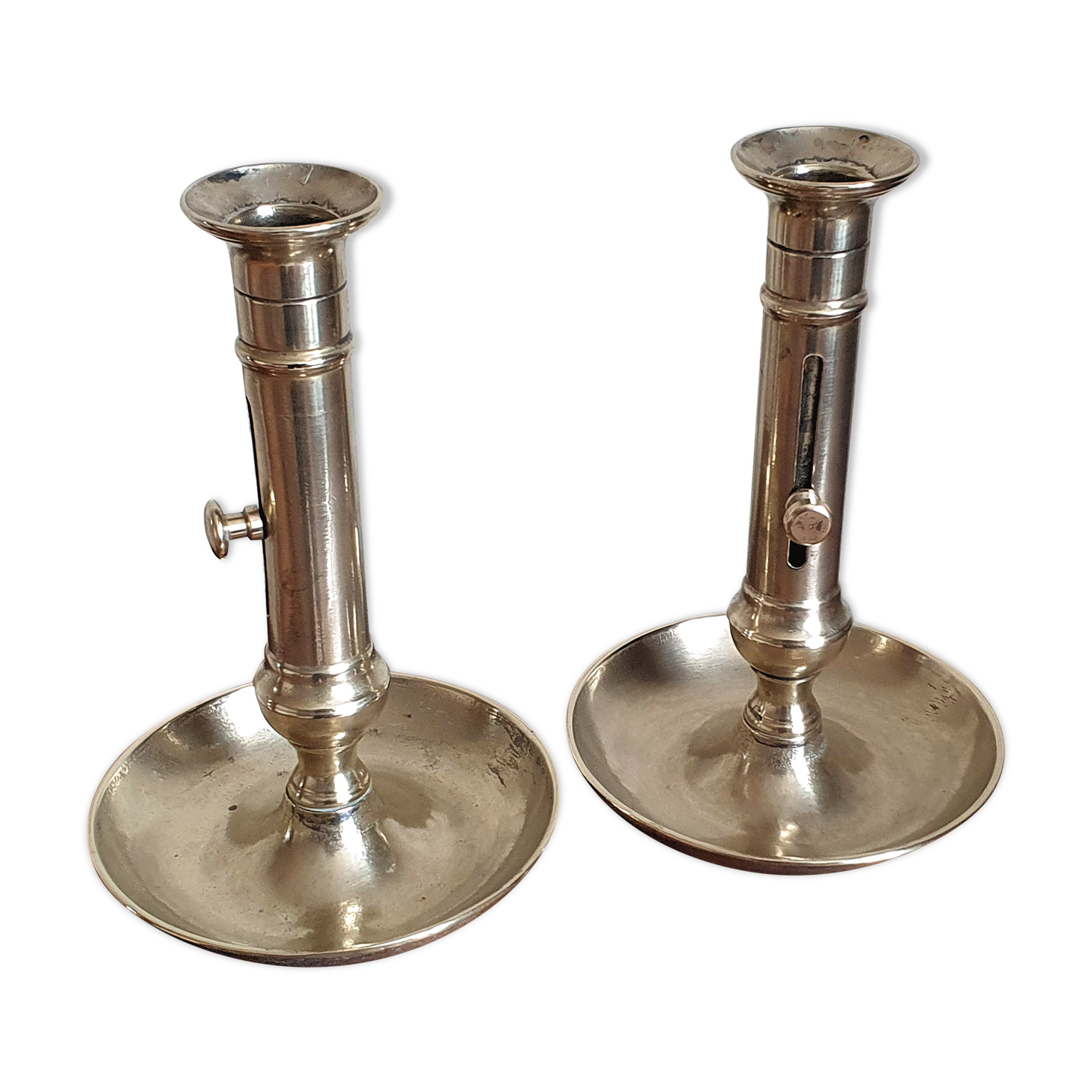 Duo of old brass candle holders