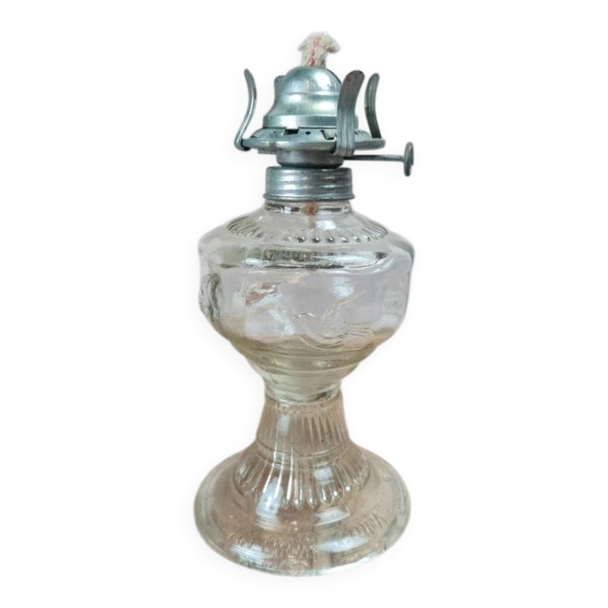 Antique glass oil lamp, dove decoration, An Qing China