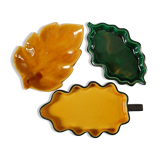 Trio of vintage ceramic leaves from the 50s and 60s