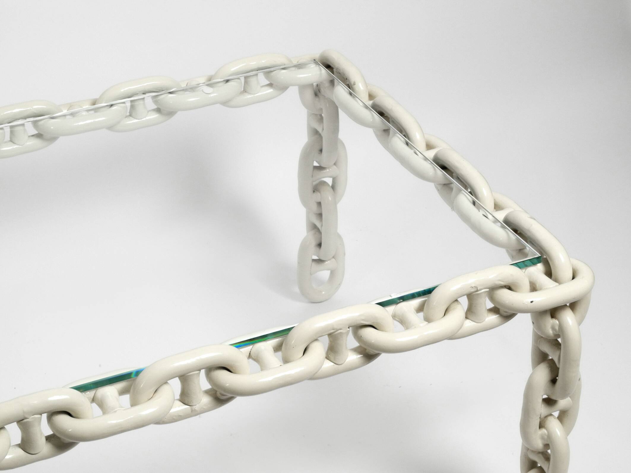 1970s XL Coffee Table Made of Nautical Iron Chain with a Thick Glass Plate