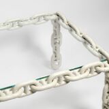 1970s XL Coffee Table Made of Nautical Iron Chain with a Thick Glass Plate