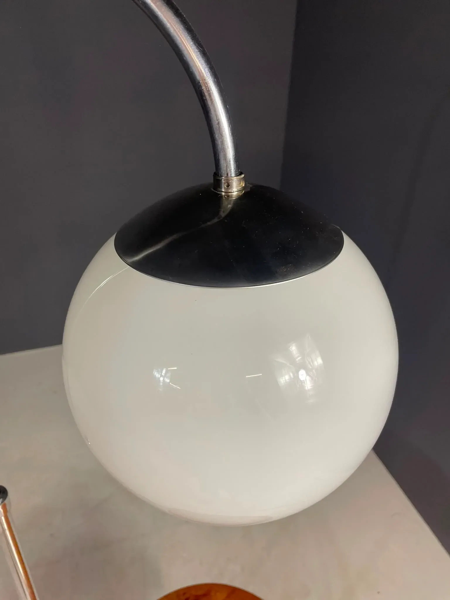 Restored Bauhaus floor lamp with integrated table by R. Slezák, chrome and wood, Czechoslovakia, 1920s, 172 × 45 cm