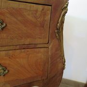 Paire de 2 chevets-louis xv-marqueterie-2 tiroirs-marbre rose