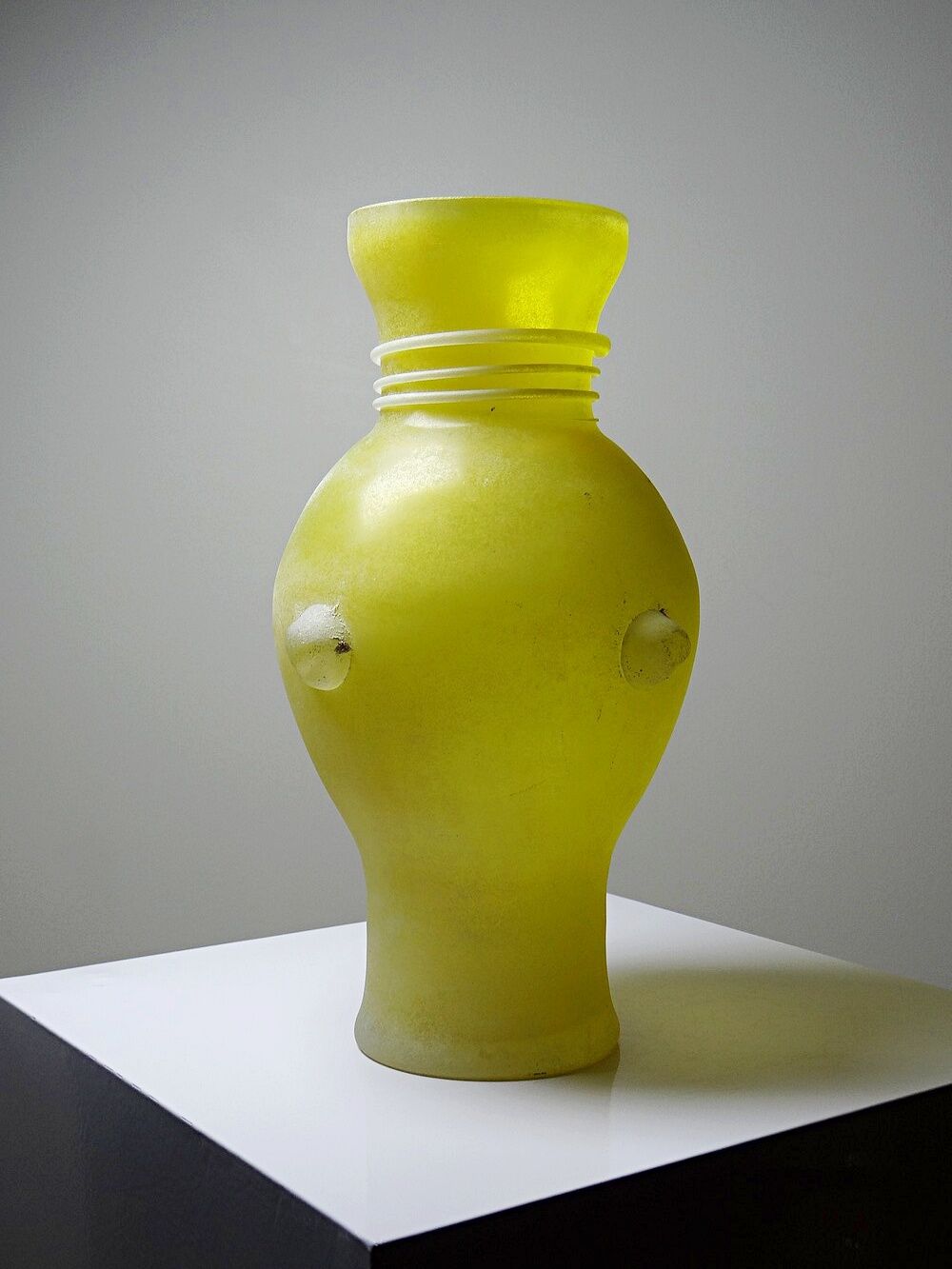 Murano baluster vase, yellow, frosted glass in Seguso style, vintage 1960.