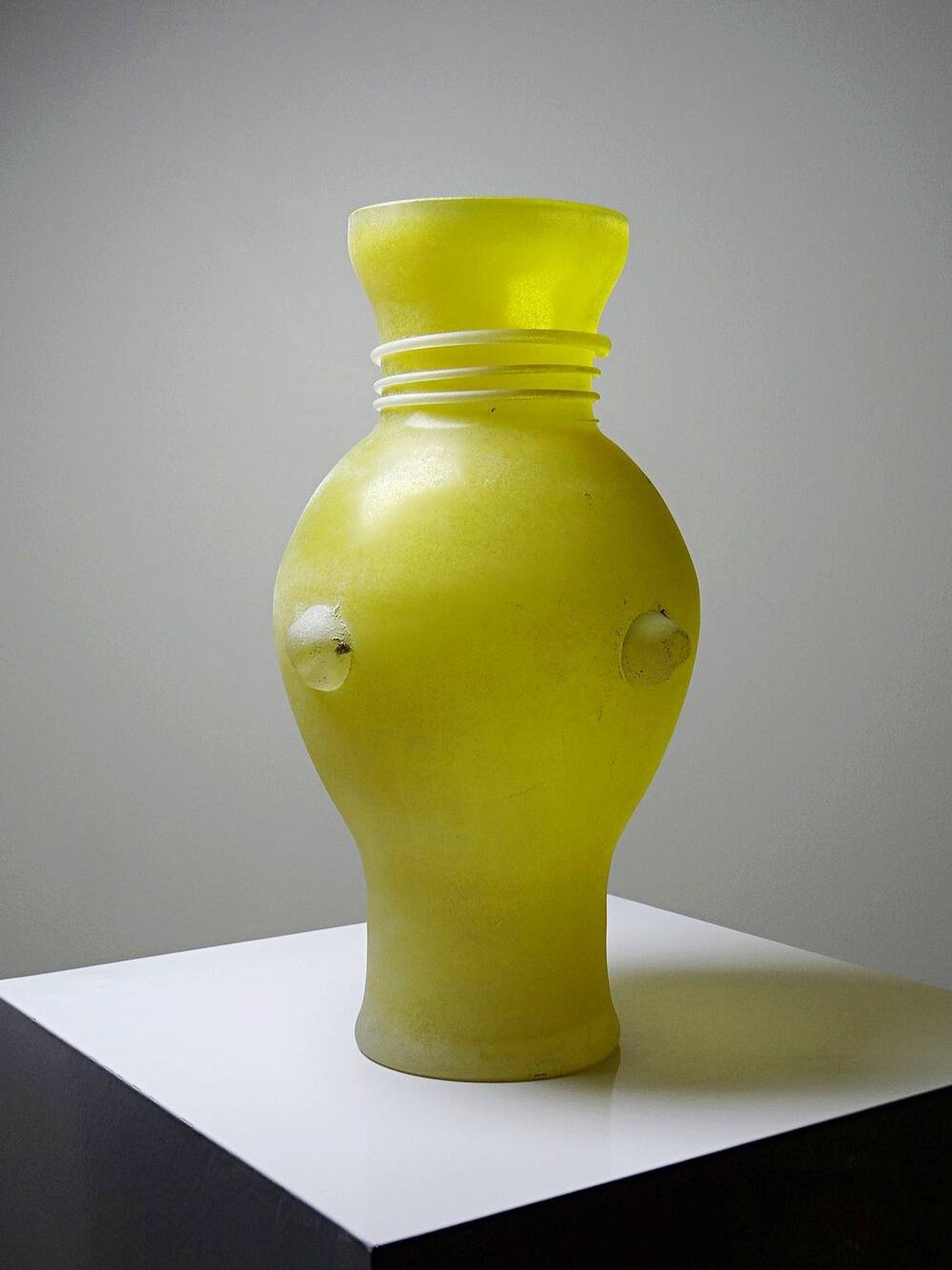 Murano baluster vase, yellow, frosted glass in Seguso style, vintage 1960.