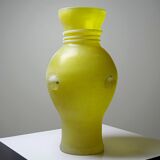 Murano baluster vase, yellow, frosted glass in Seguso style, vintage 1960.