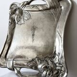 Antique Art Nouveau Pewter Tray, Tulip Design Serving Tray,  France, 1980s