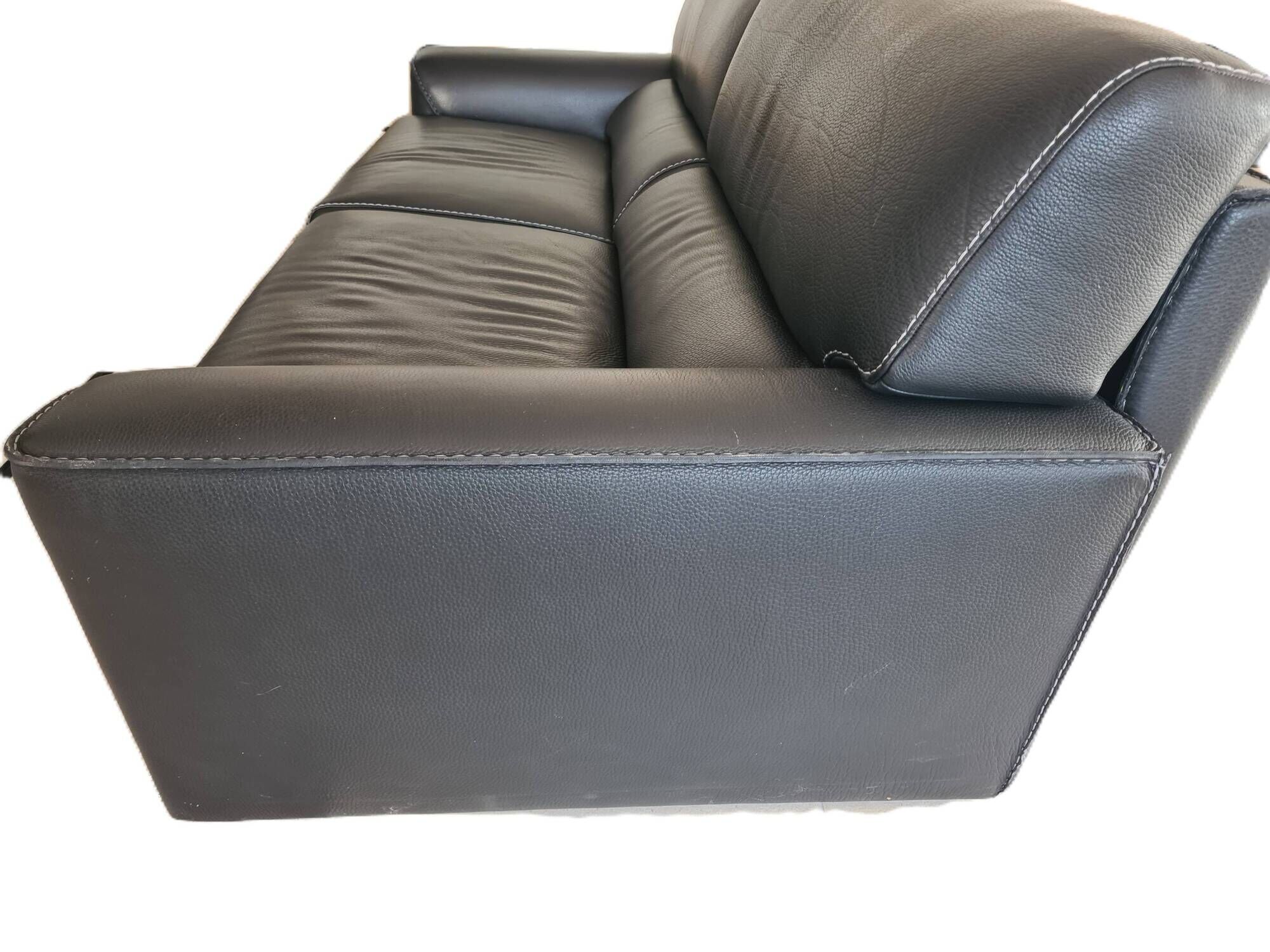 Large 3-seater anthracite leather sofa Roche Bobois
