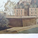 Tableau lithographie les quais de seine à Paris signé alexis Mori.