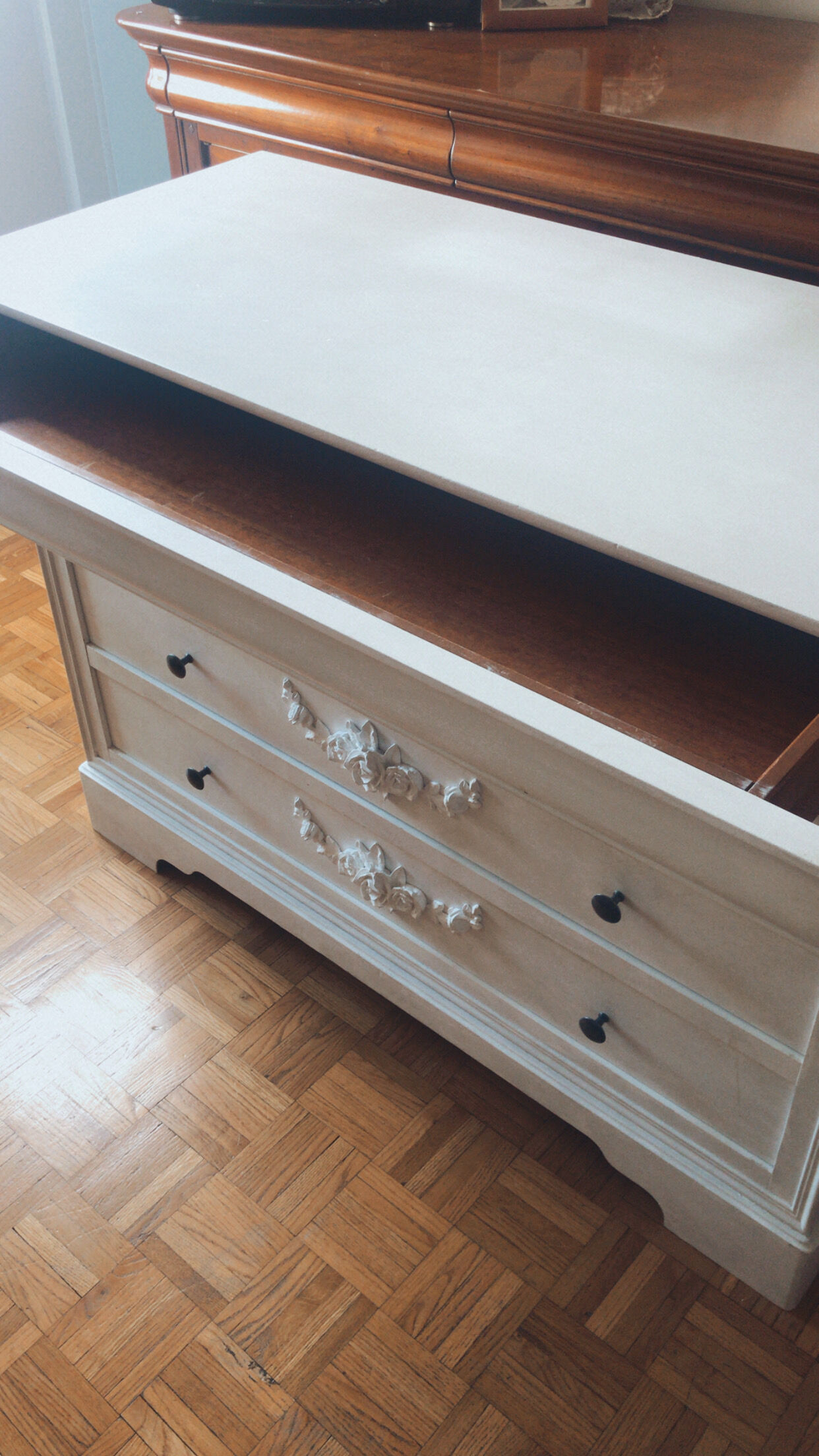Vintage white dresser with Shabby chic moldings