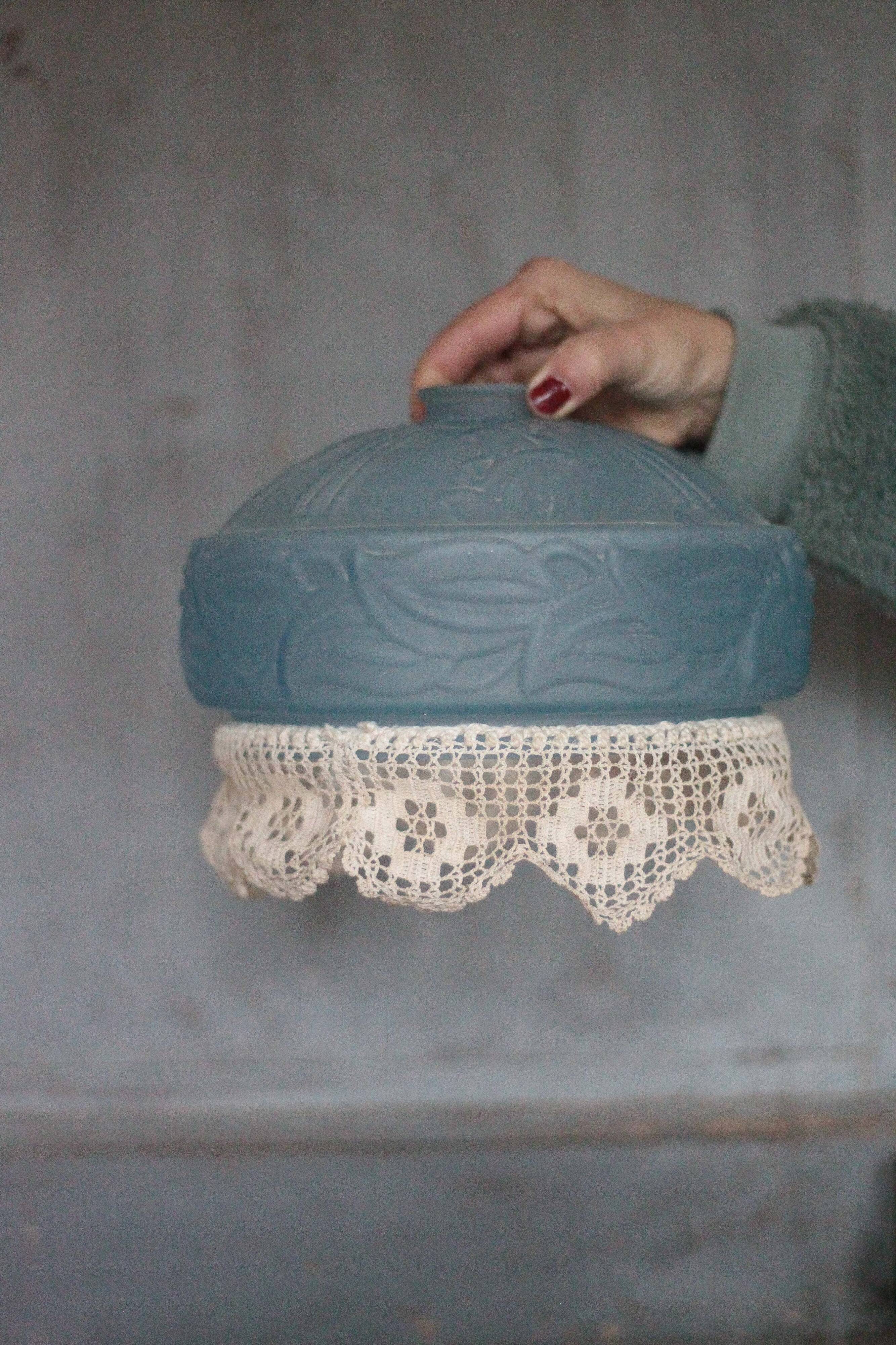 Blue glass lampshade, Art Deco pendant, vintage ceiling lamp.