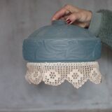 Blue glass lampshade, Art Deco pendant, vintage ceiling lamp.