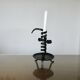 Medieval candlestick, blackened wrought and hammered iron, very good condition