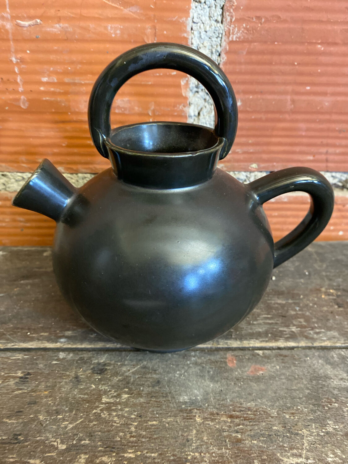 Vintage 1970s Black Ceramic Jug Pitcher Cruche Chevrette