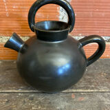Vintage 1970s Black Ceramic Jug Pitcher Cruche Chevrette