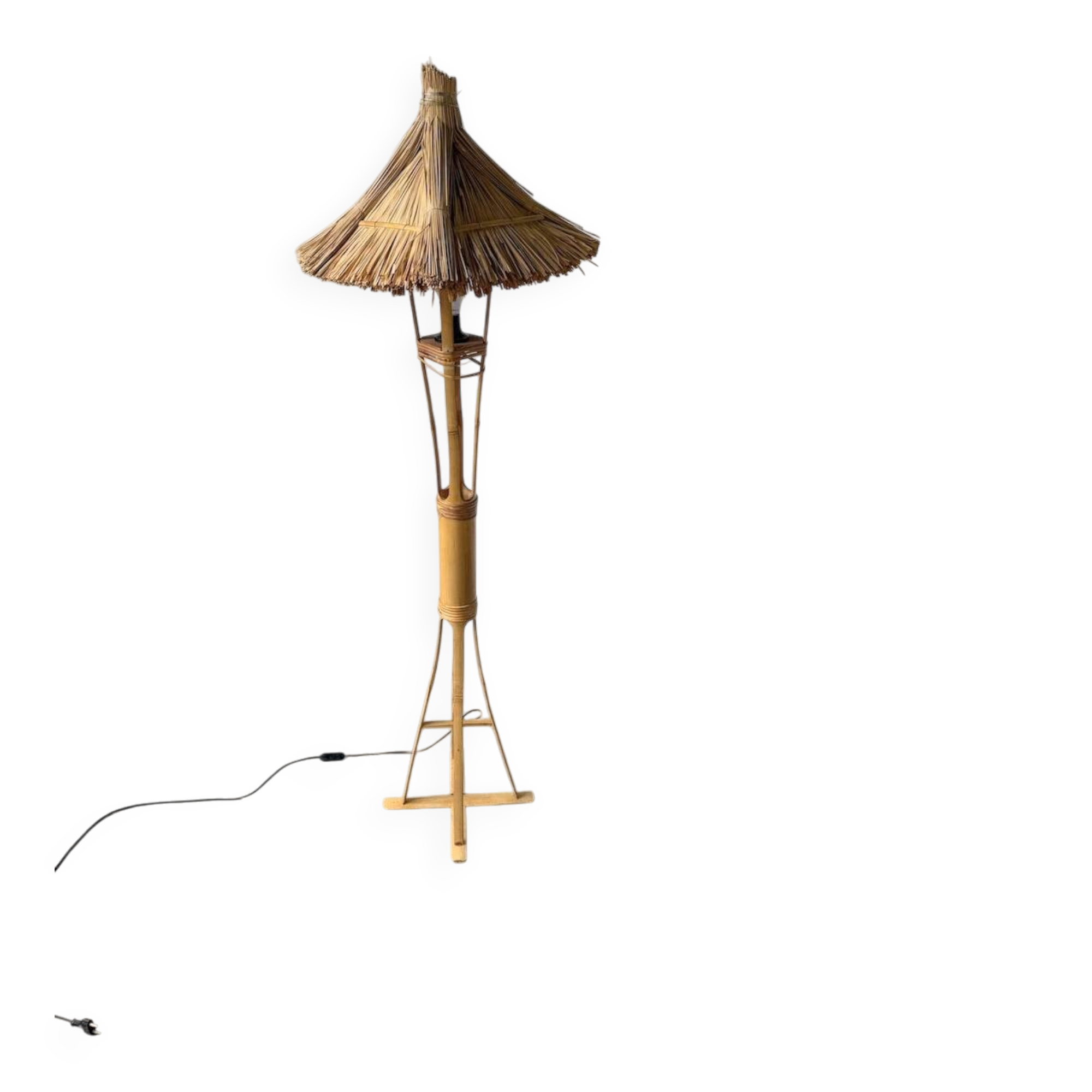 Bamboo and straw floor lamp 1980