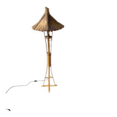 Lampadaire en bambou et paille 1980