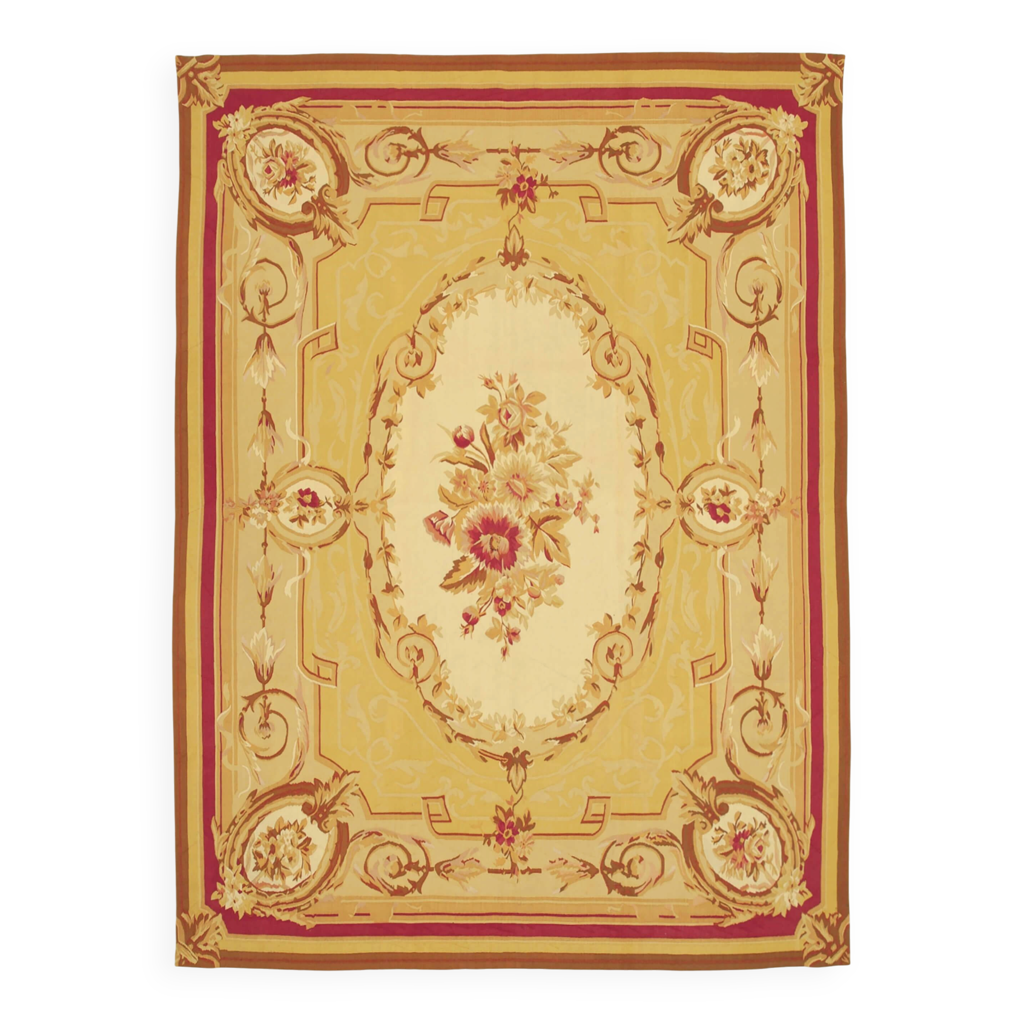 Handmade European Vintage Aubusson Kilim 264 cm x 363 cm
