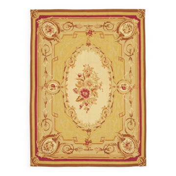 Handmade European Vintage Aubusson Kilim 264 cm x 363 cm