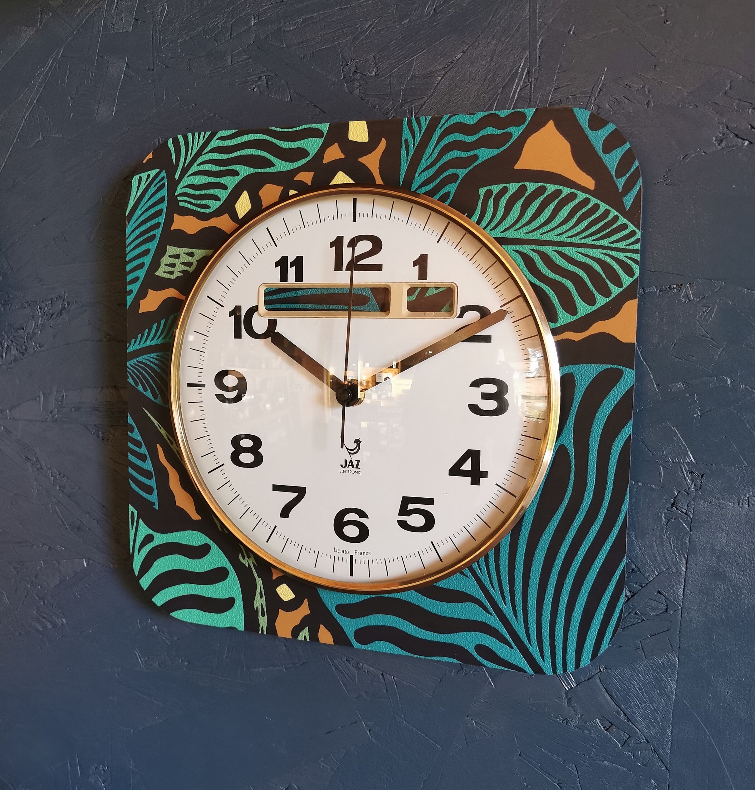 Horloge vintage pendule murale silencieuse carrée "Jaz vert noir"