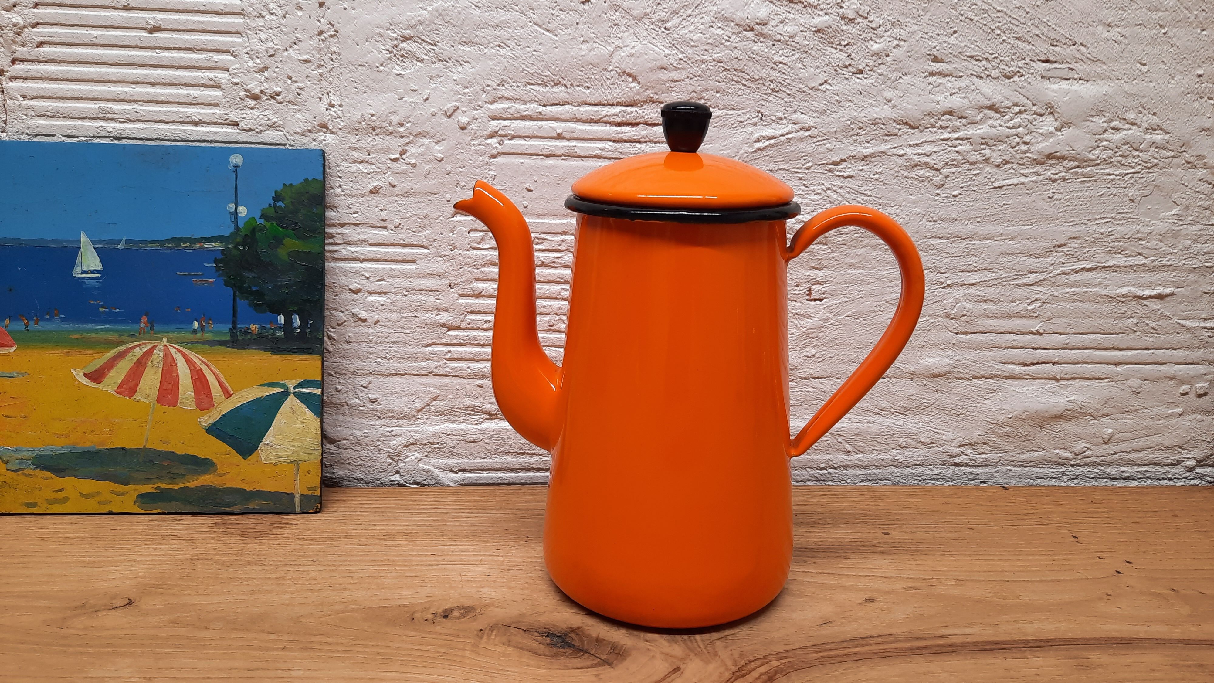 Orange enamelled coffee maker