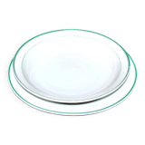 Limoges? lot de 2 plats ronds en porcelaine ancienne à liseré vert et or