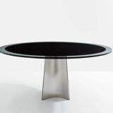 Table de Luigi Saccardo pour Maison Jansen acier brossé verre noir 1970