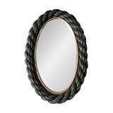 Oval mirror in black rope and gold edging, 1960s