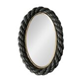 Miroir ovale en corde noire et liseré doré, années 60