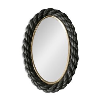 Oval mirror in black rope and gold edging, 1960s