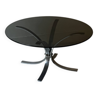 Tulip coffee table in chromed metal and smoked glass, 1970s design