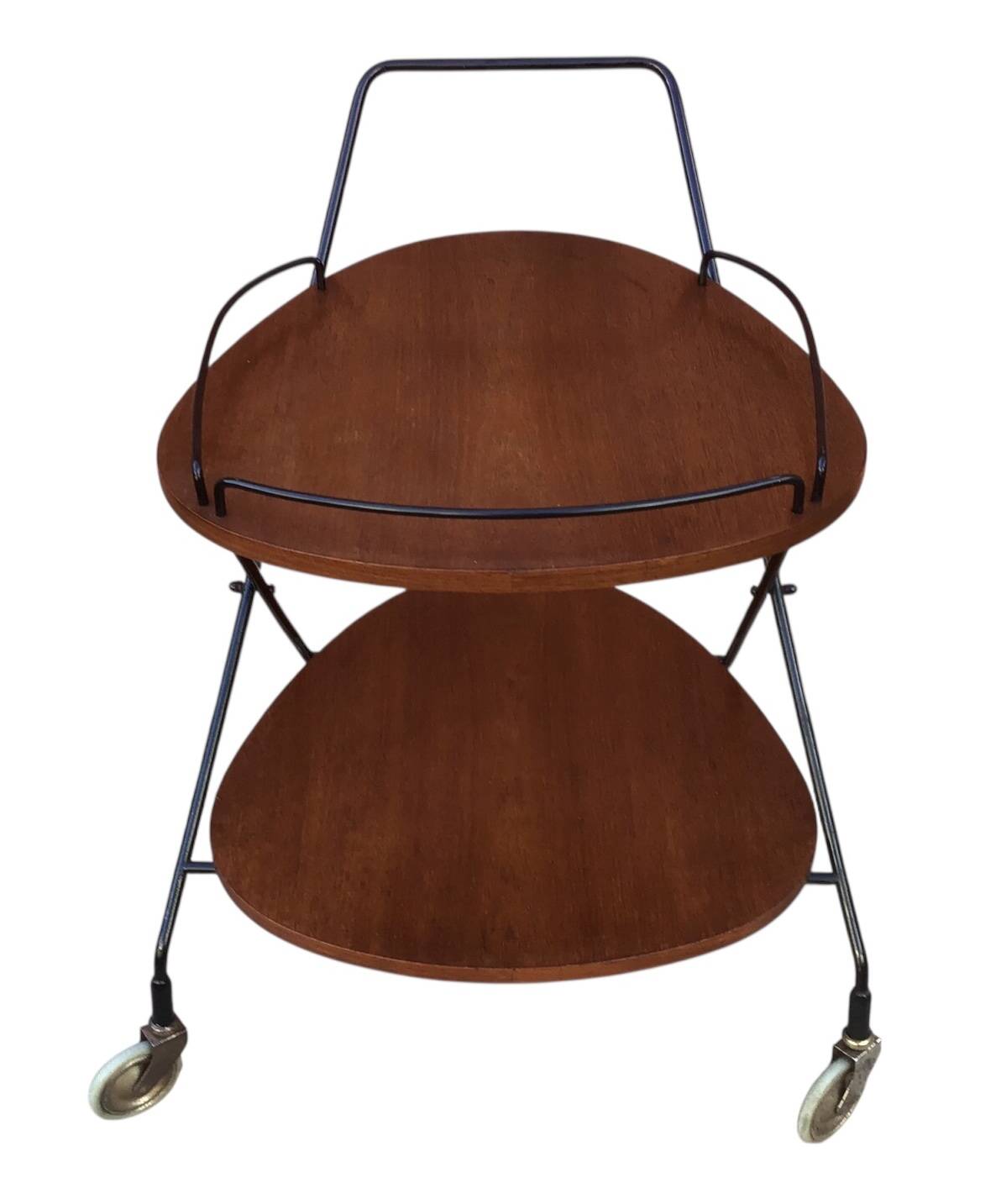 Vintage Scandinavian serving trolley in teak and metal, metal wheels, 1960s