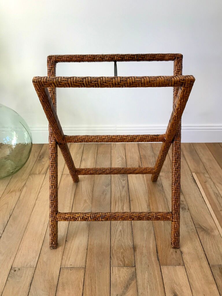 Rattan console exotic wood vintage removable tray 70s