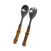 Salad cutlery in natural bamboo and stainless steel 70's