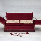 1970s, Danish "Spanish" sofa, furniture velour, ash wood legs.