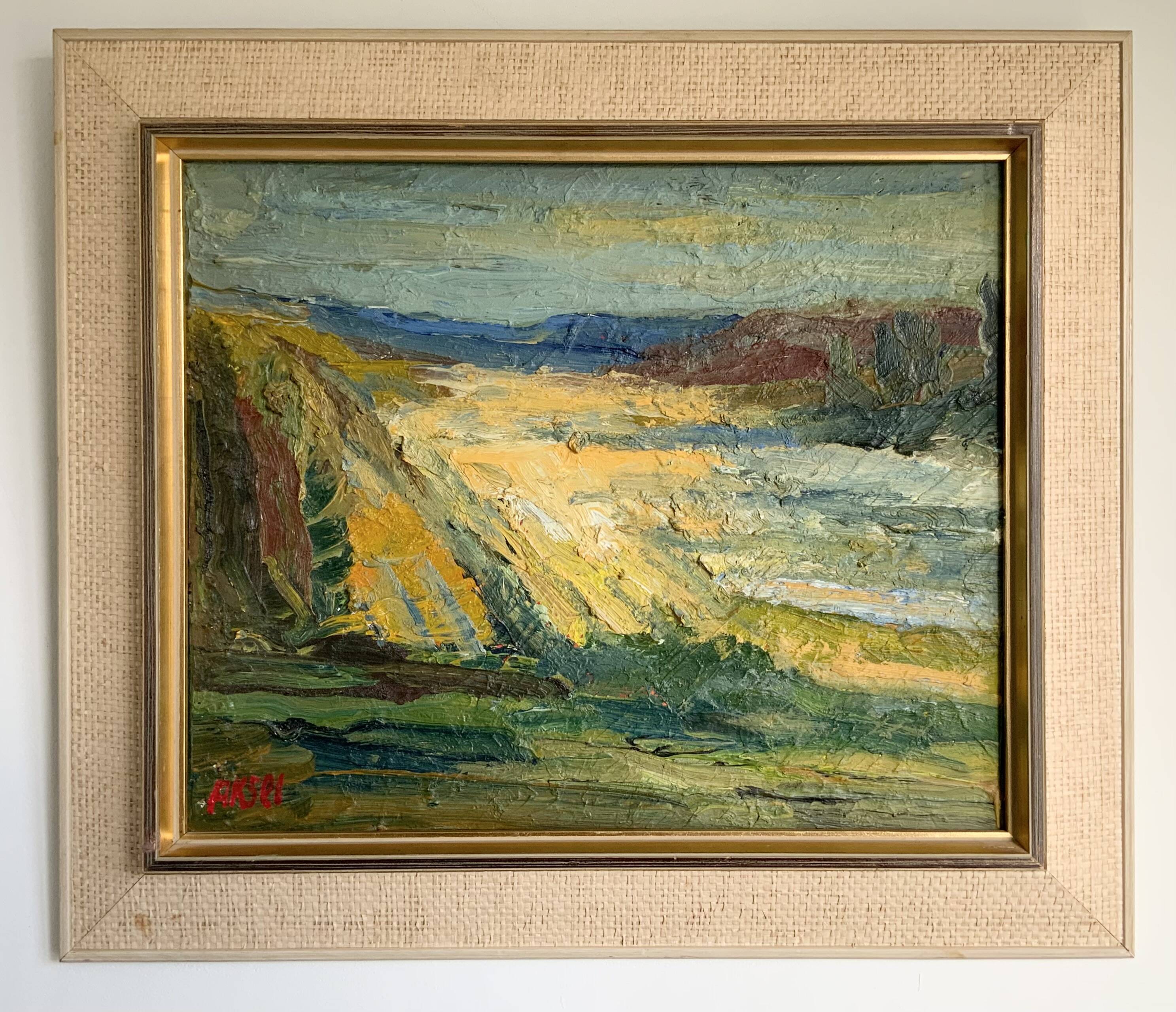 Vintage Modernists Oil Painting Autumn Landscape by Aksel 1960s