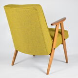 Fauteuil vintage polonais type 366 rénovation années 1960, moutarde