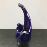 Ancien vase céramique bleue forme cygne vintage