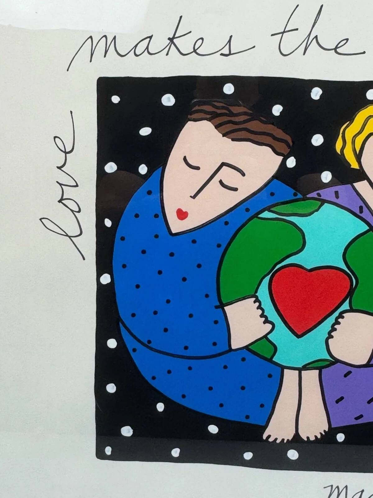 Sandra Magsamen, Love makes the world go around, technique mixte, c. 1990