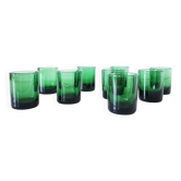Set of 9 green blown glass water glasses