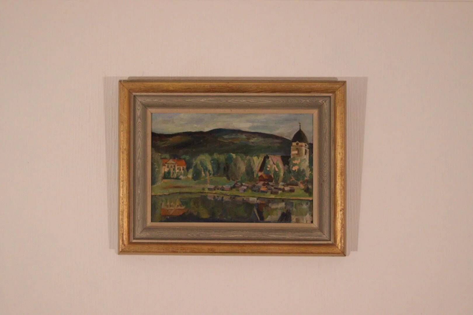 Original Swedish Oil on Panel – “Rural Village” by Astrid J – Vintage