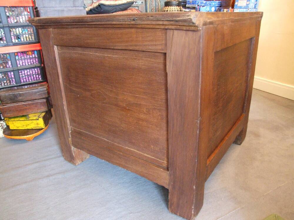 Deep vintage teak wooden chest old Tijori