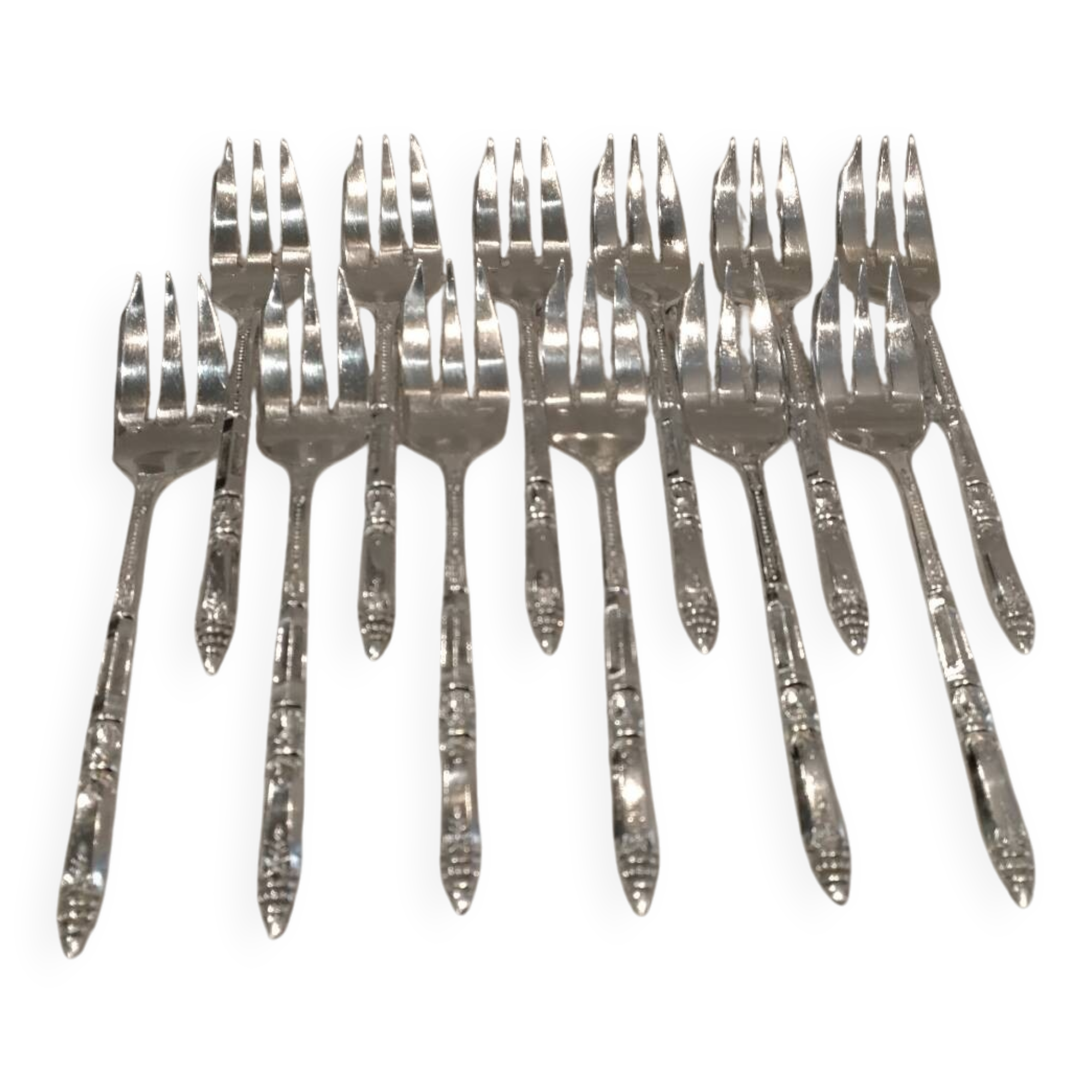 12 silver-plated cake forks, Ercuis goldsmith, Russian handle