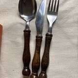 36-piece cutlery set with wooden and stainless steel handles, 1970s